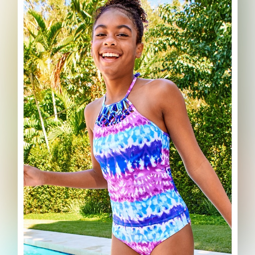 Tween Girls Tie Dye Tankini Swimsuit, Like New